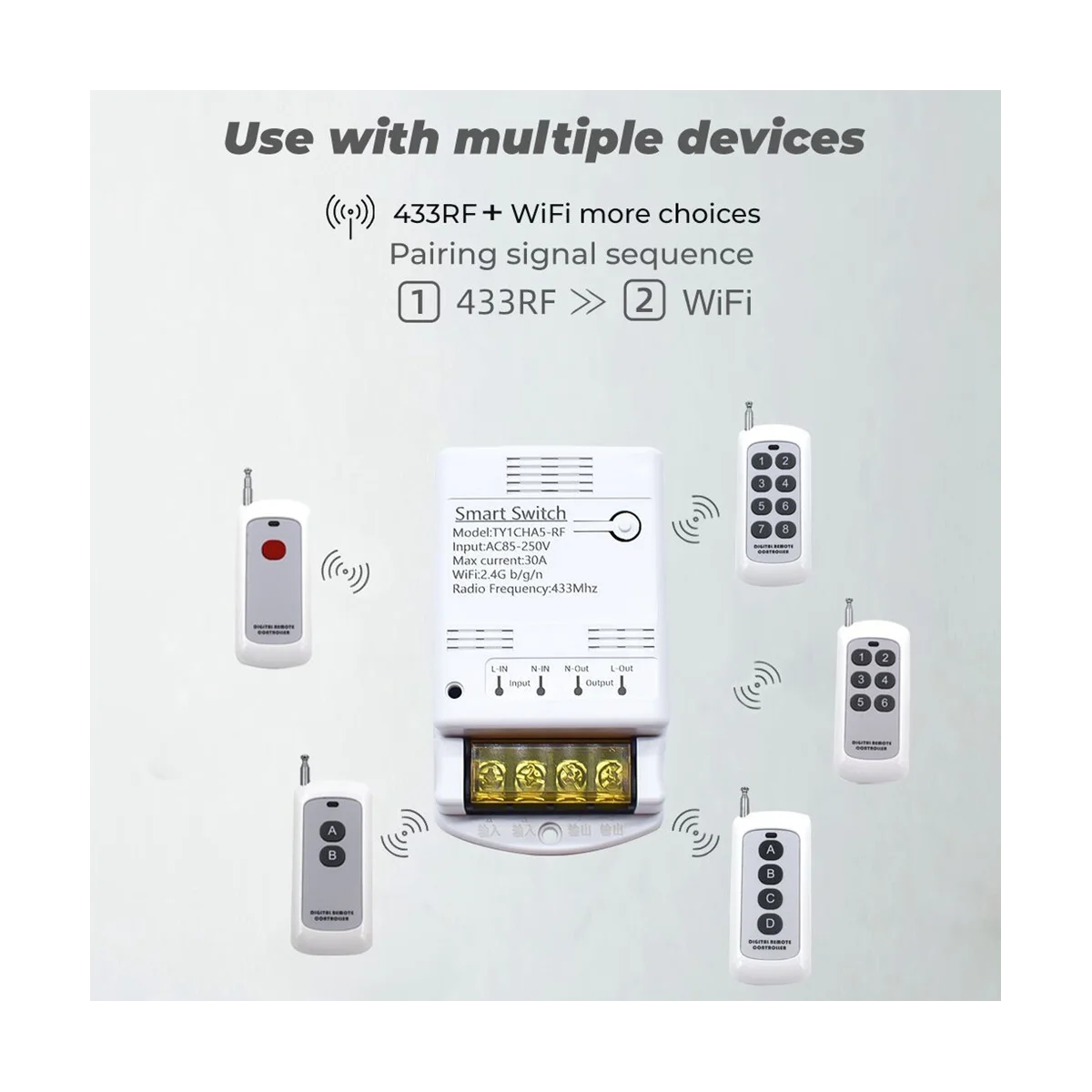 Смарт-переключатель Tuya Wi-Fi 30 А 85-250 В 433 МГц