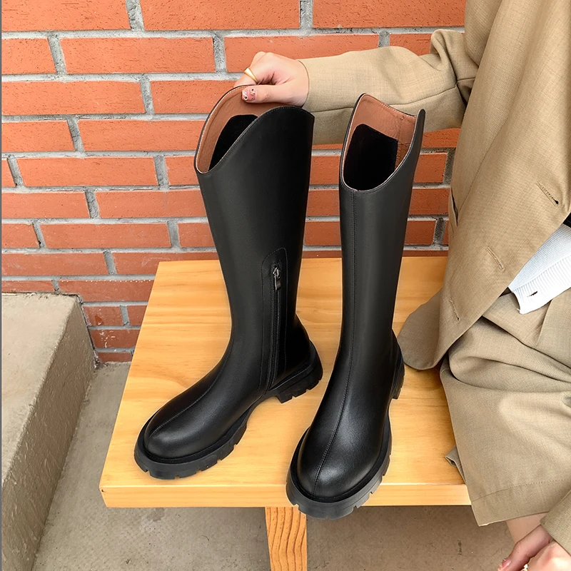 

Осенне-зимние женские высокие сапоги из натуральной кожи, 22-25 см