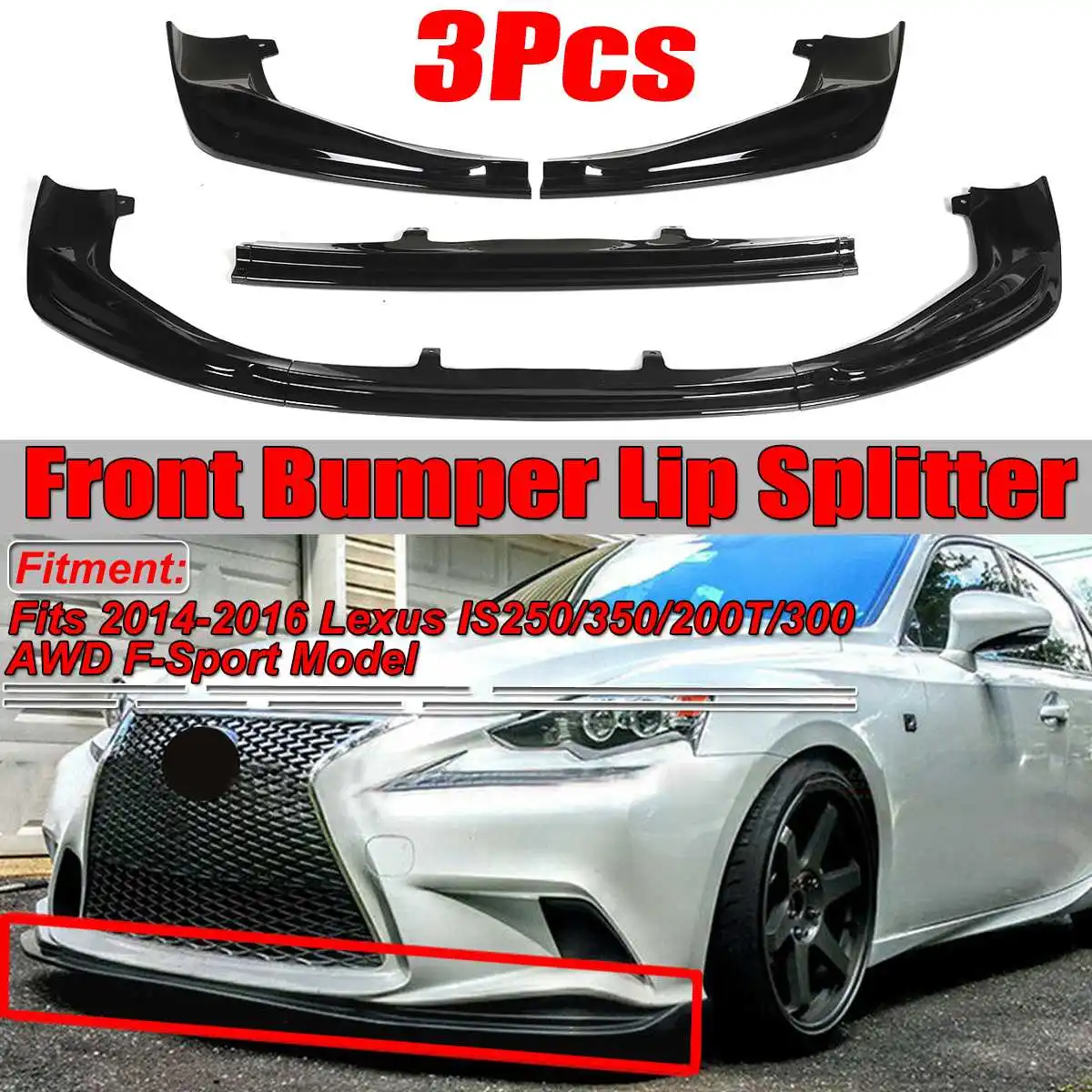 

1Set Gloss Black Car Front Bumper Splitter Lip Diffuser Protector Spoiler Body Kit For Lexus IS250 IS350 IS300 F-Sport 2014-2016