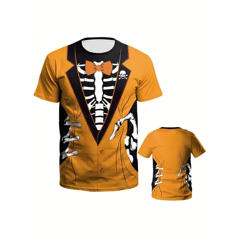 Мужская футболка с 3D принтом скелета на Хэллоуин — повседневная дышащая футболка из полиэстера с круглым вырезом и короткими рукавами для летних вечеринок
