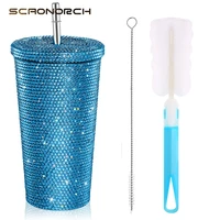bling diamond thermos rhinestone glitter water bottle with lid stainless steel vacuum flask mug coffee cup with cover straw