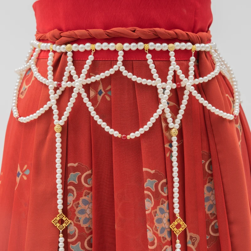 Original Design Hollow Pearl Weaving Waist Bels Chinese Traditional Dress Belt Women Woven Pearl Beading Tassel Waistbands Belts