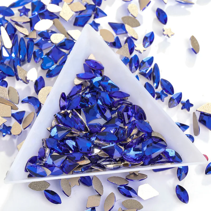 

50pcs Royal Blue Star Crystal Non Hotfix Glitter Manicure Rhinestones Supplies For Accessories Flatback Diamond Nails Art Parts