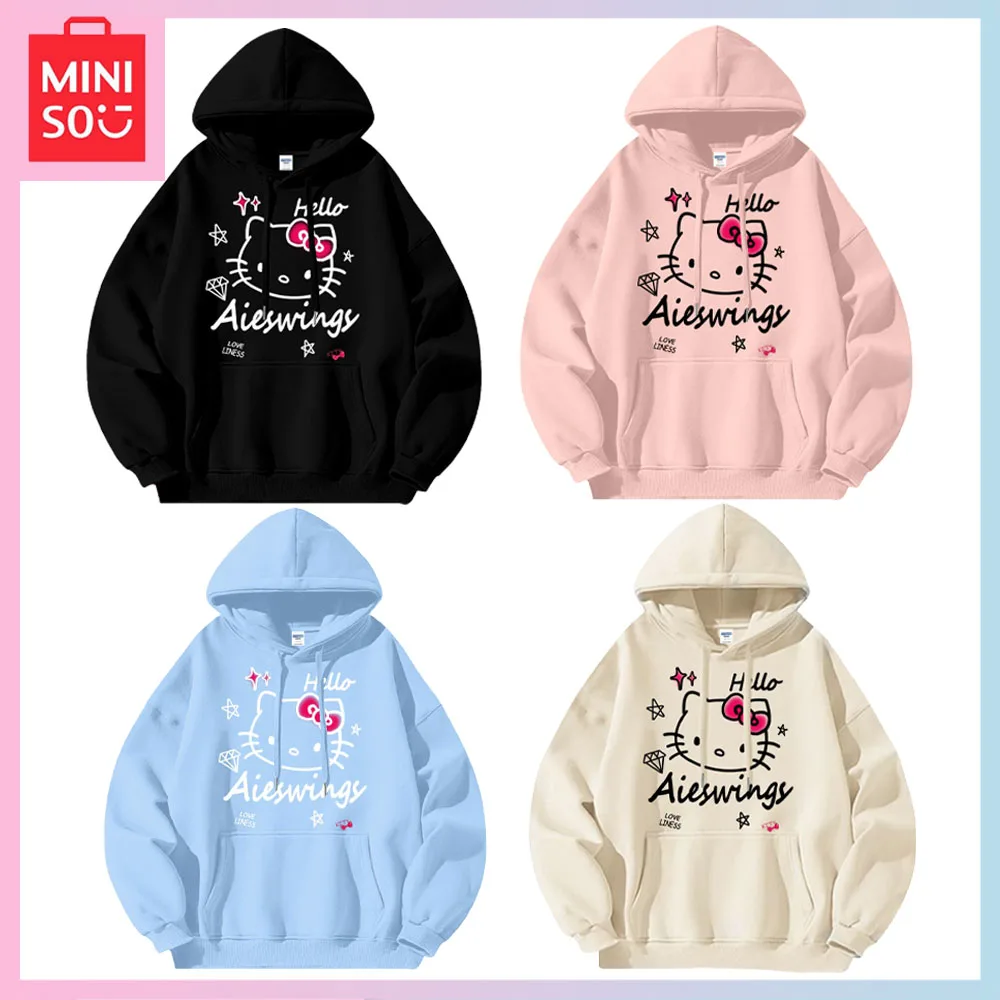 

Miniso Cartoon Hello Kitty Hoodie Girls Autumn Winter Loose Fashion Ins Student Zipper Long Sleeve Top Birthday Christmas Gift
