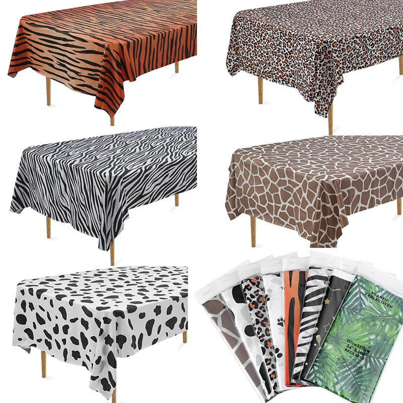 

1Pc Woodland Animals Disposable Table Cloth 137x274cm Jungle Safari Animals Tiger Zebra Birthday Party Decor Leopard Tablecloth
