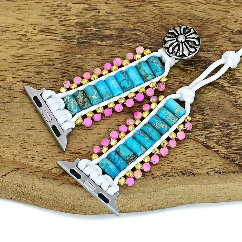 Bohemian Watch Band Women Men Boho Bracelet Strap for Apple Watch Retro Mixed Natural Stones Jewelry Multi Wrap Bracelet Gift