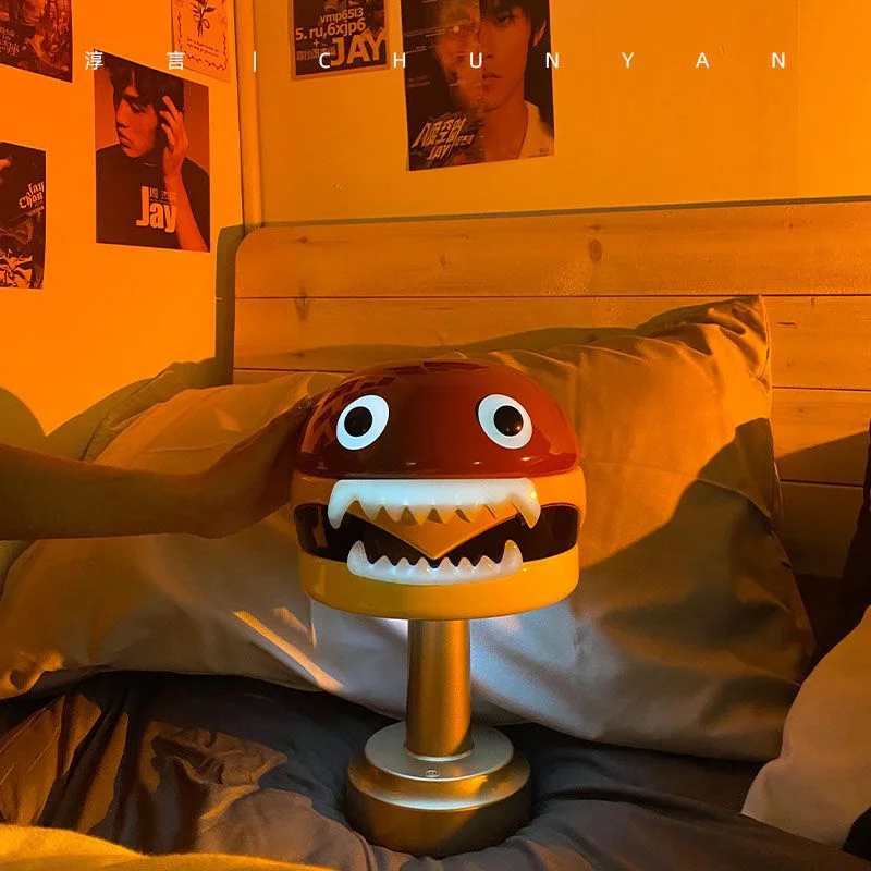

Hamburger Table Lamp Fashion Cartoon Hamburger Monster Night Light Atmosphere Light Decor Bedroom Christmas Gift Friend Children