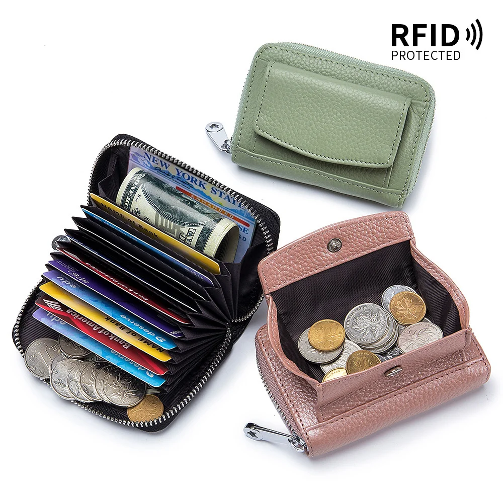 

Woman Mini Wallet RFID Leather Women's Organ Card Bag Japanese New Mini Multi Card Holder Zipper Zero Wallet Lady Change Purse