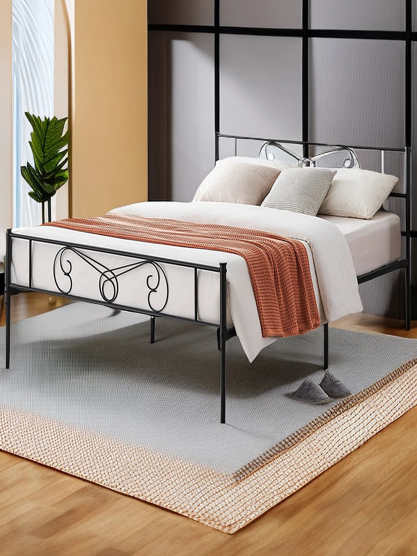 

Bed Frame Platform with Headboard and Footboard Metal Bed Mattress Foundation with Storage No Box Spring Needed Black