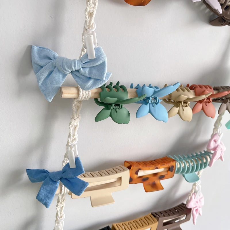 New Bohemia Diy Artificial Woven Hair Accessories Hairpin Storage Rack Cotton Rope Tapestry Tassel Home Wall Hanging Decoration