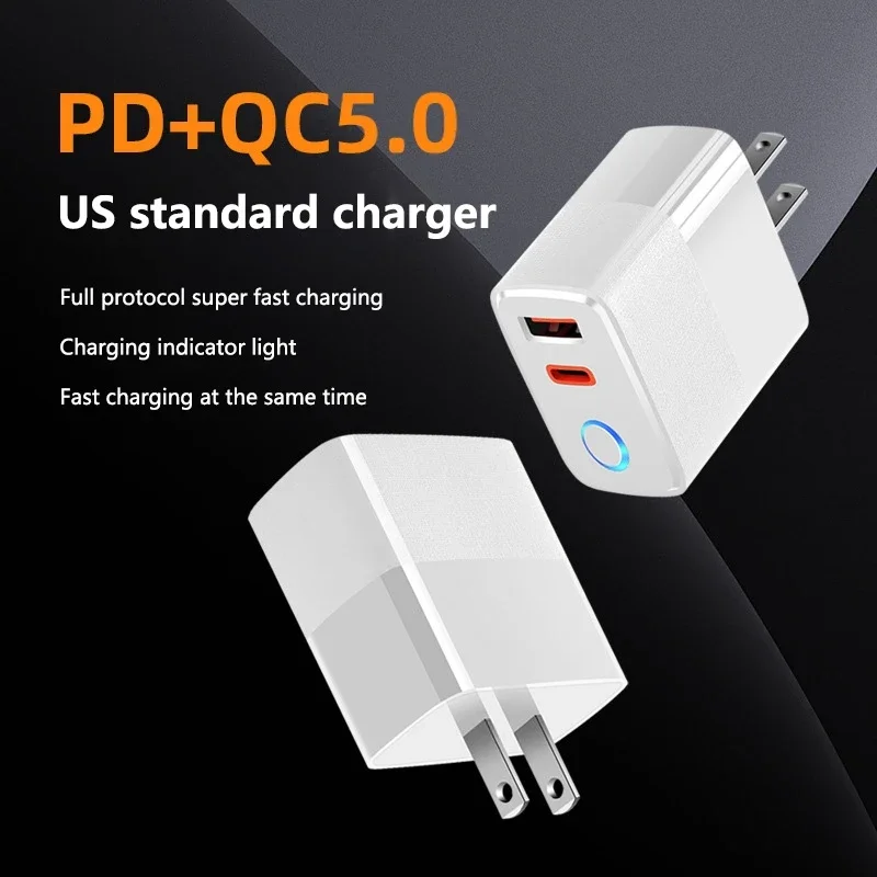 Фото Супербыстрое зарядное устройство PD+QC5.0 с индикатором зарядки для мобильных телефонов, двухпортовое, полностью совместимое. №2