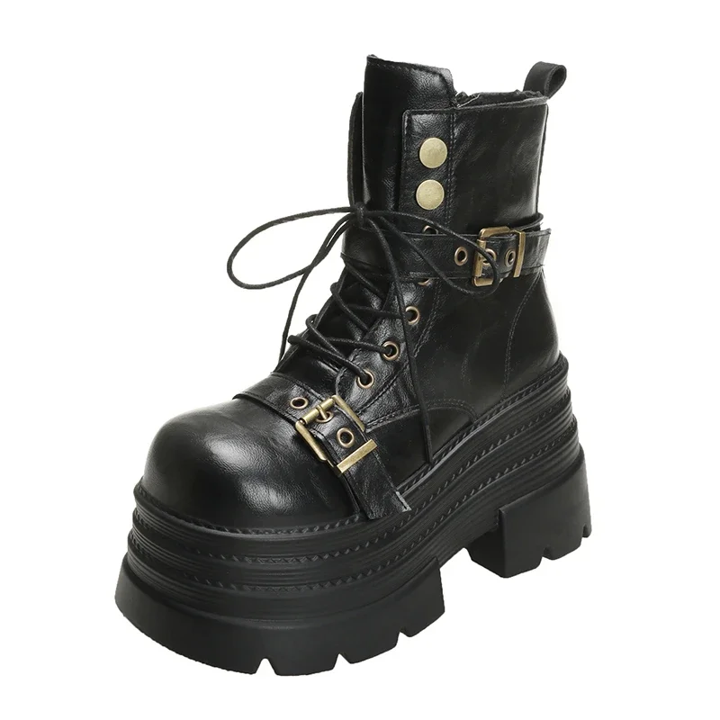 Новые женские ботильоны на меху 10 см кожаные армейские толстой подошве