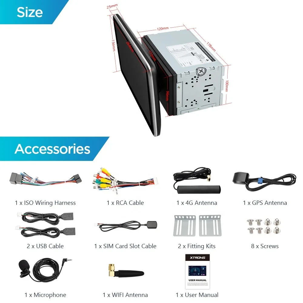 XTRONS Универсальный 10 1-дюймовый вращающийся QLED сенсорный экран 2 Din Android