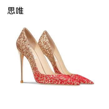 Women's Pumps Gold Sequins  Sexy Wedding Dress Party High Heels Fashion Office shoes woman Shallow mouth single shoes 6-10