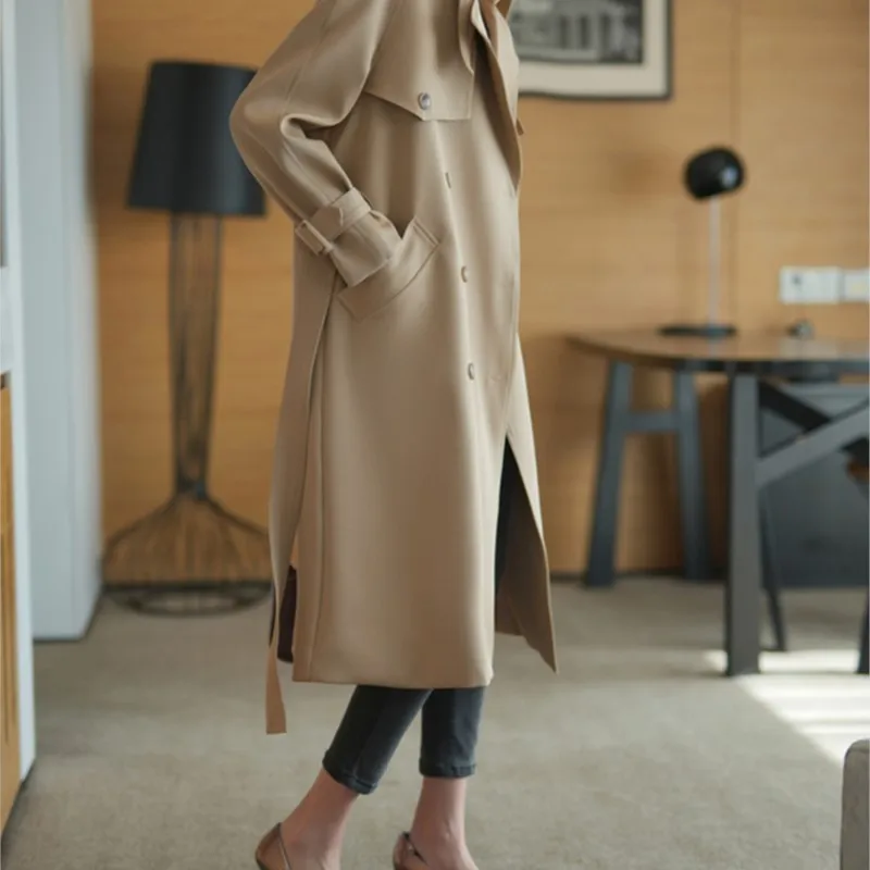 Элегантная свободная ветровка средней длины женское классическое пальто с