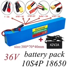 18650 배터리 팩, 전기 자전거 리튬 배터리에 적합, 충전기 판매, 10s4p, 36 V, 72AH, 고출력 600 W, 신제품