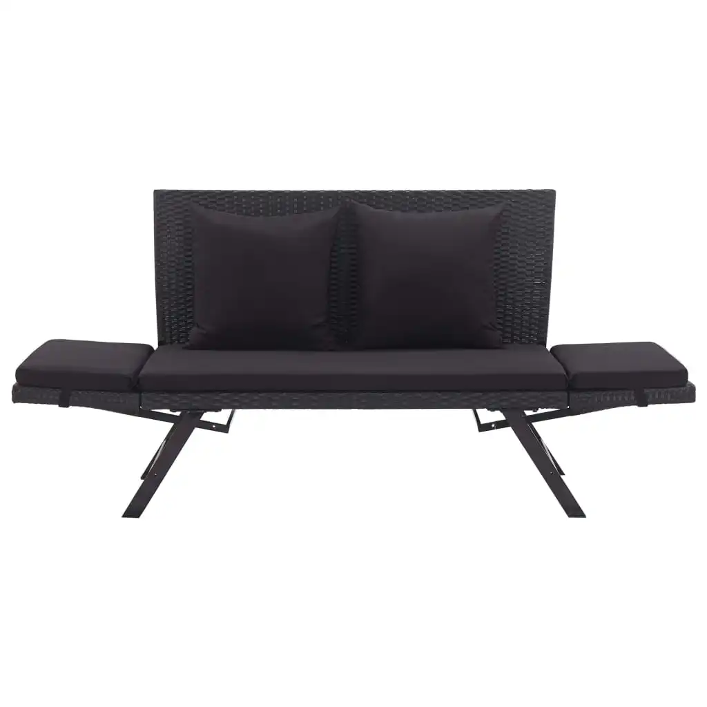 

Patio Outdoor Bench Deck Garden Porch Furniture Balcony Lounge Home Decor with Cushions 69.3" Black Poly Rattan