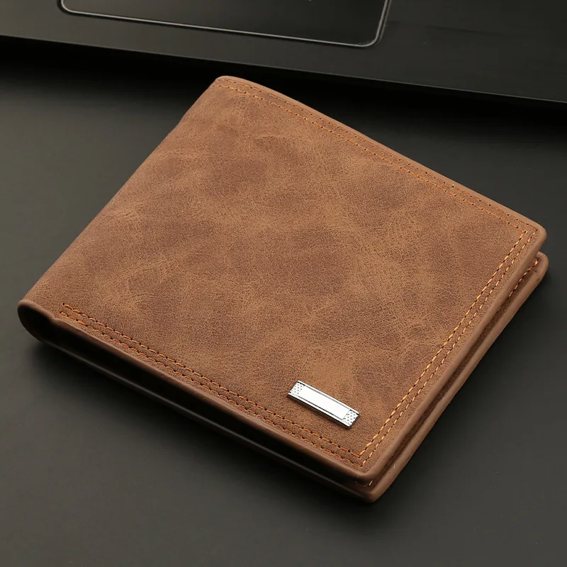 Gebwolf Men's Short Wallets Vintage PU Leather Vertical Thin Male Trifold Square Credit Card Holder Small Money Purses
