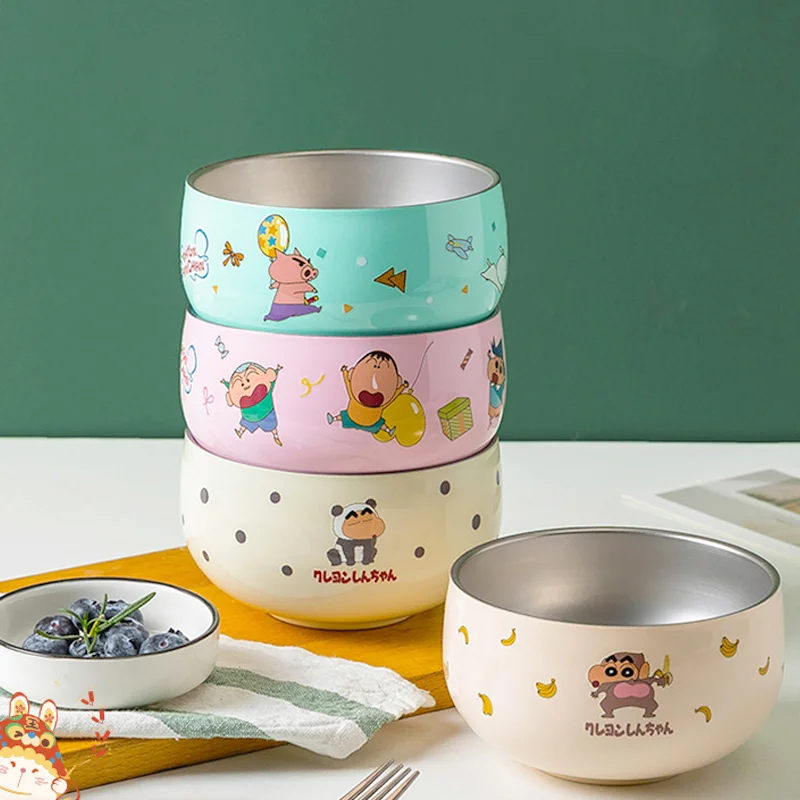 

450ml Cartoon Crayon Shinchan Stainless Steel Bowl 316 Food Grade Anti-fall Anti-scald Anime Shinchan Children's Tableware Set