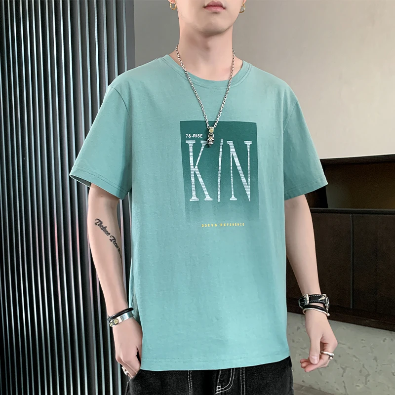 

Футболка мужская хлопковая с круглым вырезом, модная Повседневная рубашка с буквенным принтом, топ свободного покроя с коротким рукавом, ...