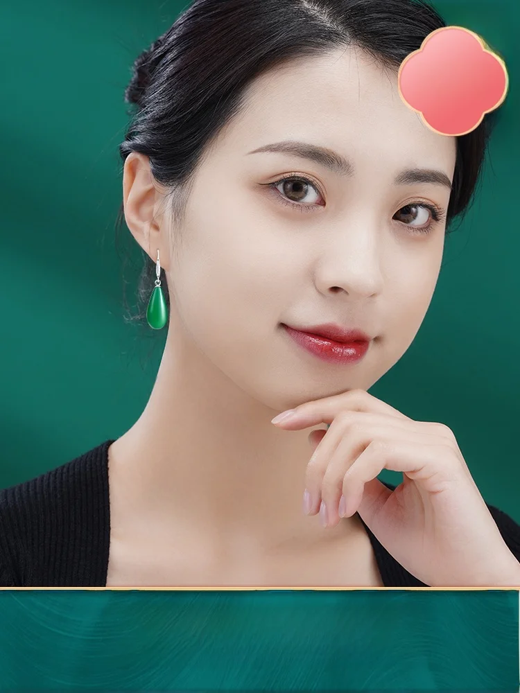 925 Sterling Earrings Water Drop Chalcedony Chinese Sle Women National Retro Temperament Suitable f...