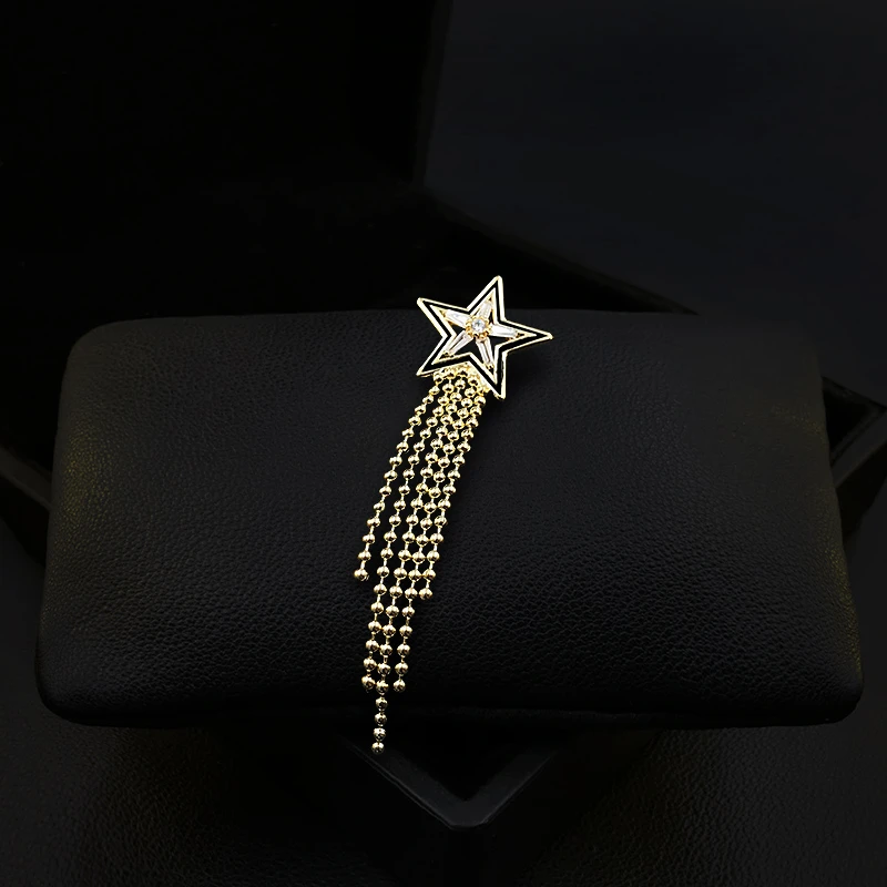 

1790 Meteor Phantasy Star Tassel Small Brooch Niche Design Anti-Exposure Cardigan Buckle Women Suit Neckline Collar Pin Jewelry