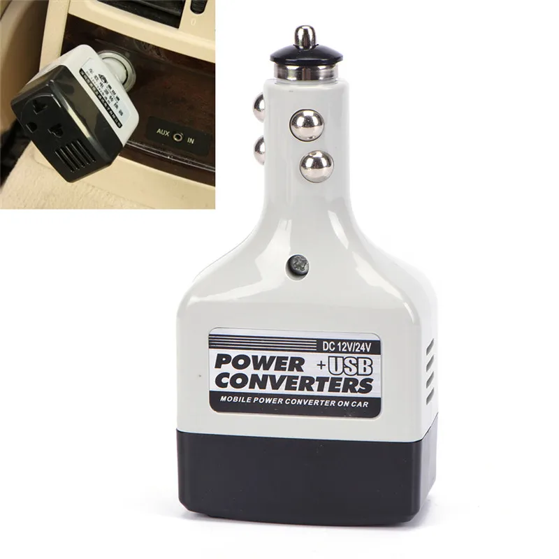

Auto Charger 220V Mobile Charger Power with USB Adapter DC 12V to AC Converter New