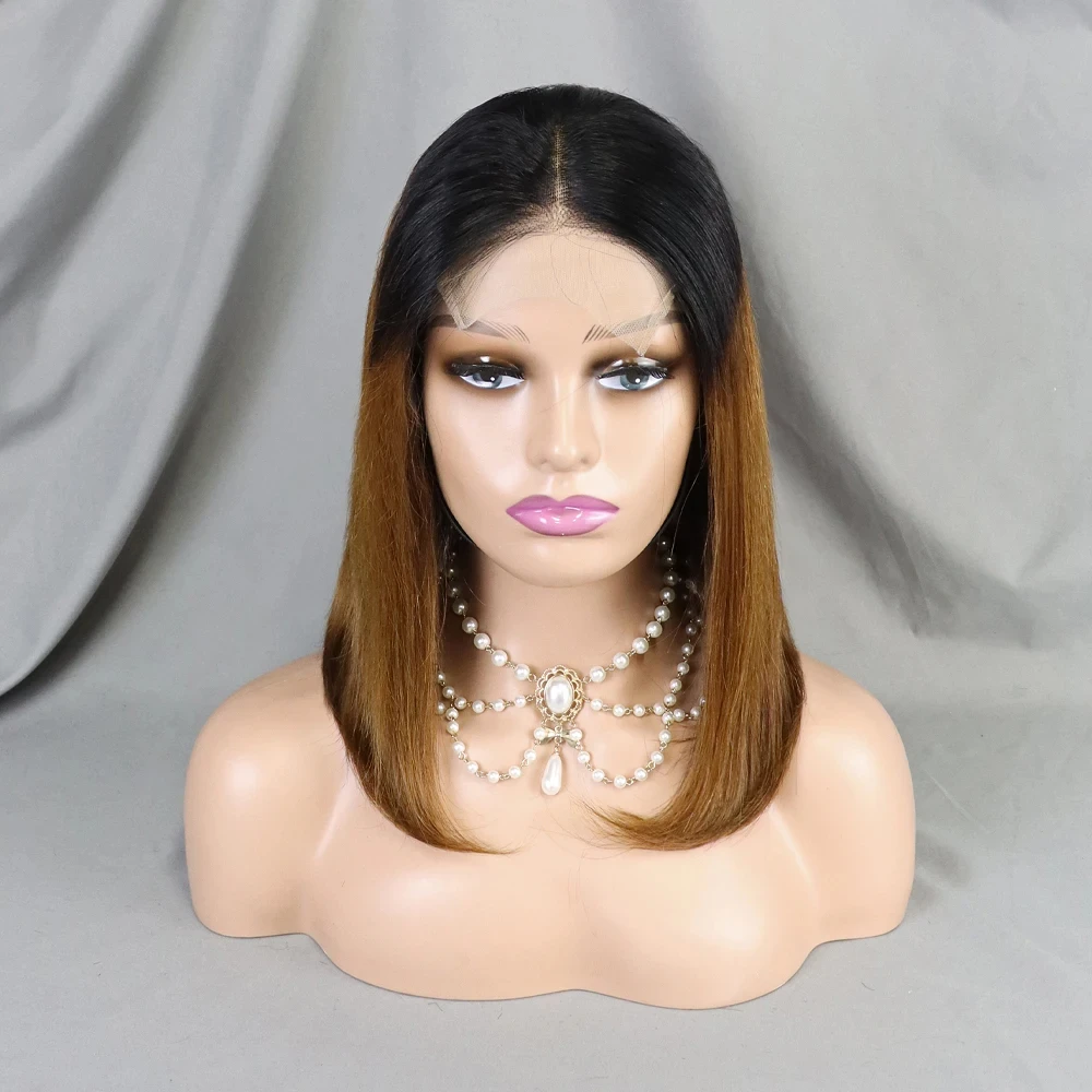 Прямые короткие парики боб плотностью 180% 12 дюймов на сетке 4 х4 1BT цвета