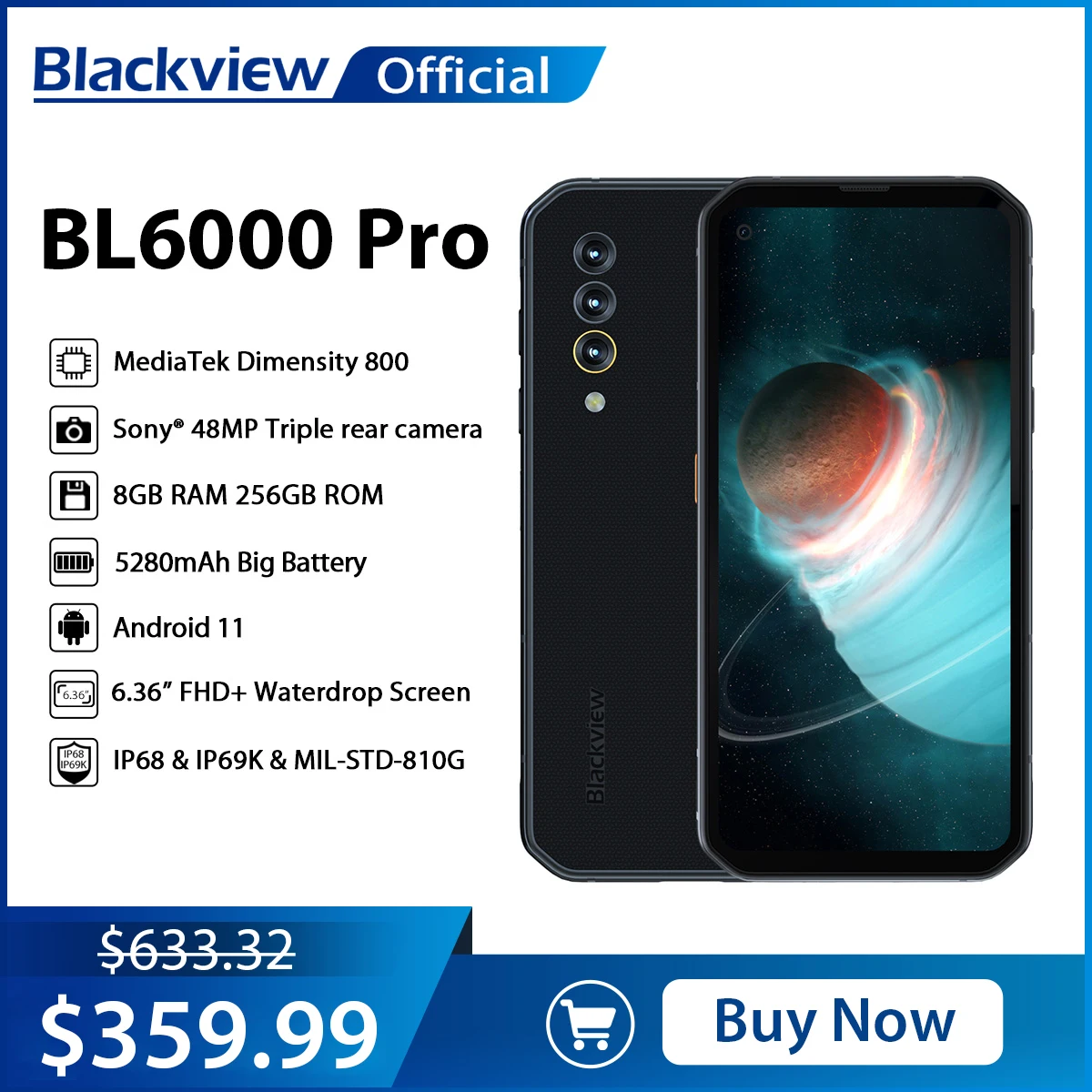 Cena Blackview BL6000 Pro 5G Smartphone IP68 Wodoodporna 48MP Potrójna Kamera 8GB RAM 256GB ROM 6.36 Cal Wersja Globalna Telefony Komórkowe Tanie Blackview BL6000 Pro 5G Smartphone IP68 Wodoodporna 48MP Potrójna Kamera 8GB RAM 256GB ROM 6.36 Cal Wersja Globalna Telefony Komórkowe