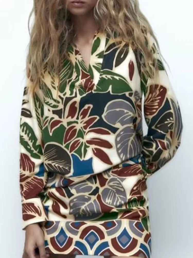 

Женский топ с V-образным вырезом, длинным рукавом и принтом