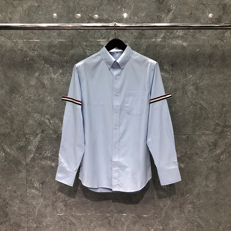 TB THOM Shirt INS Star Style 2022 New Autumn Stripe  Baggy Couple Cotton Top High Quality White Button Up Shirt Mujer Unisex