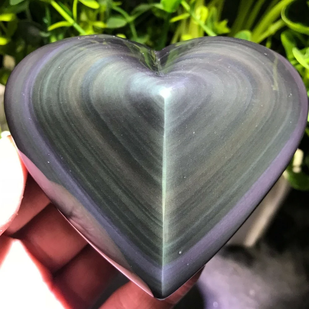 Rainbow Natural Obsidian Cat Eyes Quartz Crystal Heart shaped Healing