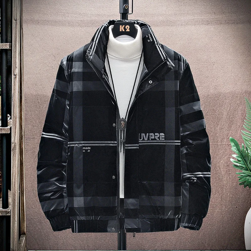 Autumn and winter casual fashionable plain plate short plaid shark skin versatile work clothes down jacket men's filled white du