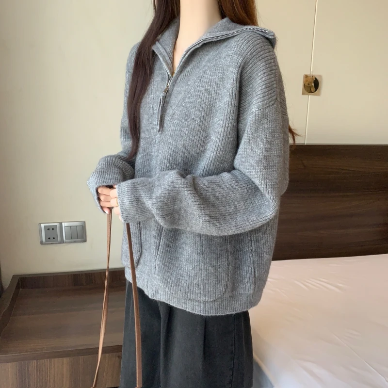 Осень-зима женский кардиган свитер пальто женские темно-синие свободные вязаные