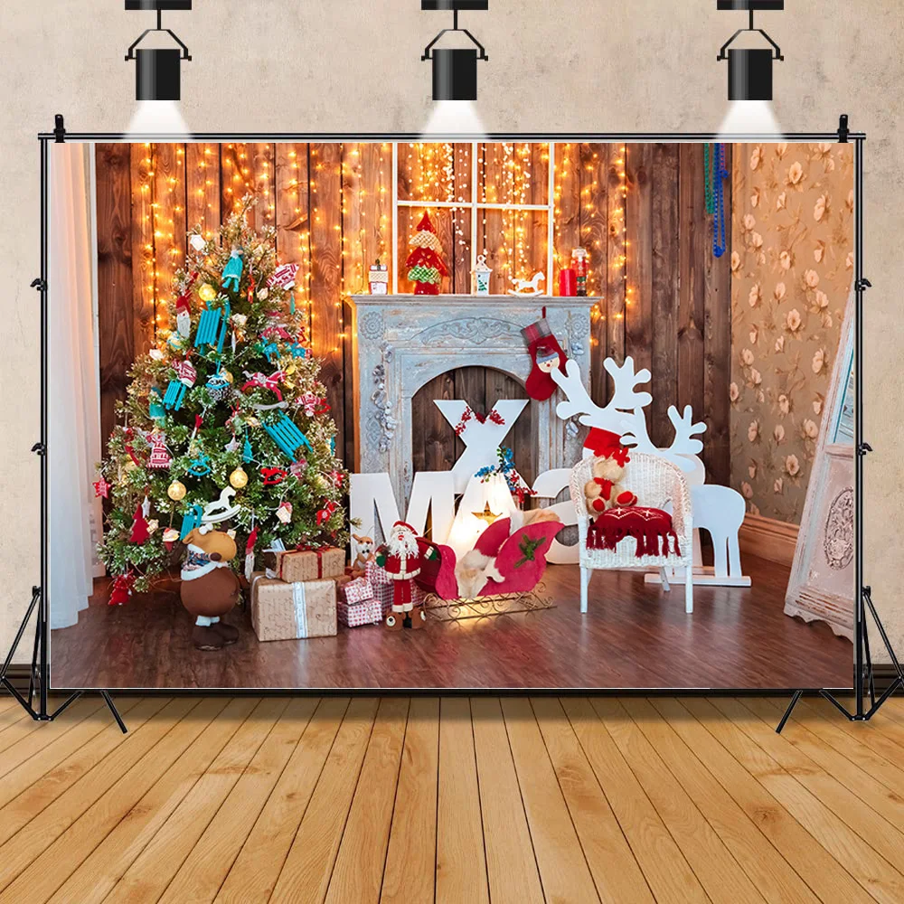

SHENGYONGBAO Christmas Tree Wooden Board Flower Wreath Gift Photography Window Snowman Cinema Background Prop GHH-02
