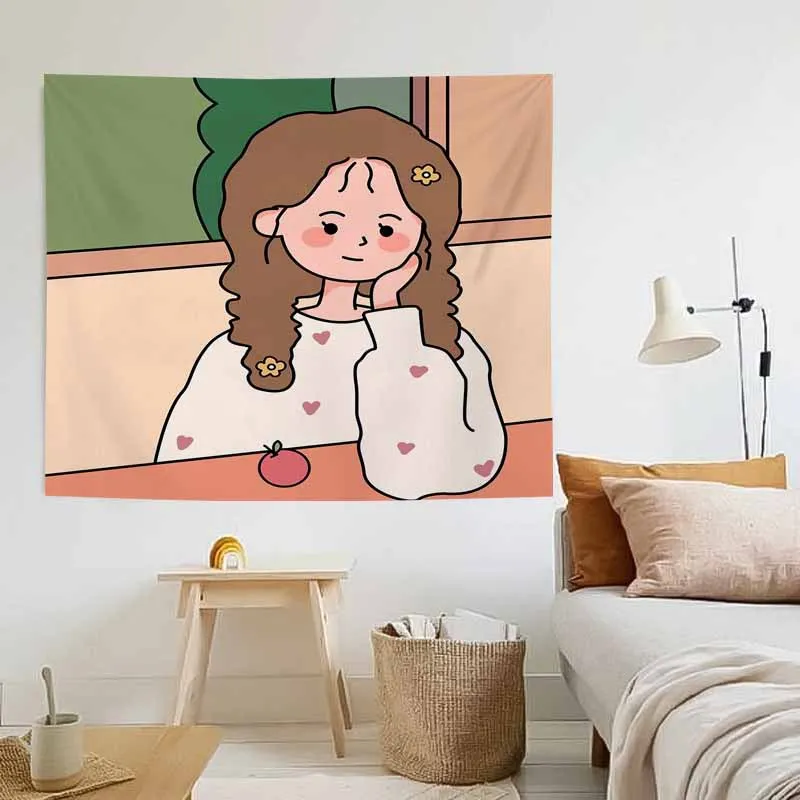 

Natural Scenery Table Cover Cute Cartoon Picnic Mats Tapestry Wall Decor Blanket Aesthetic Room Decor Dormitory Decoration Home