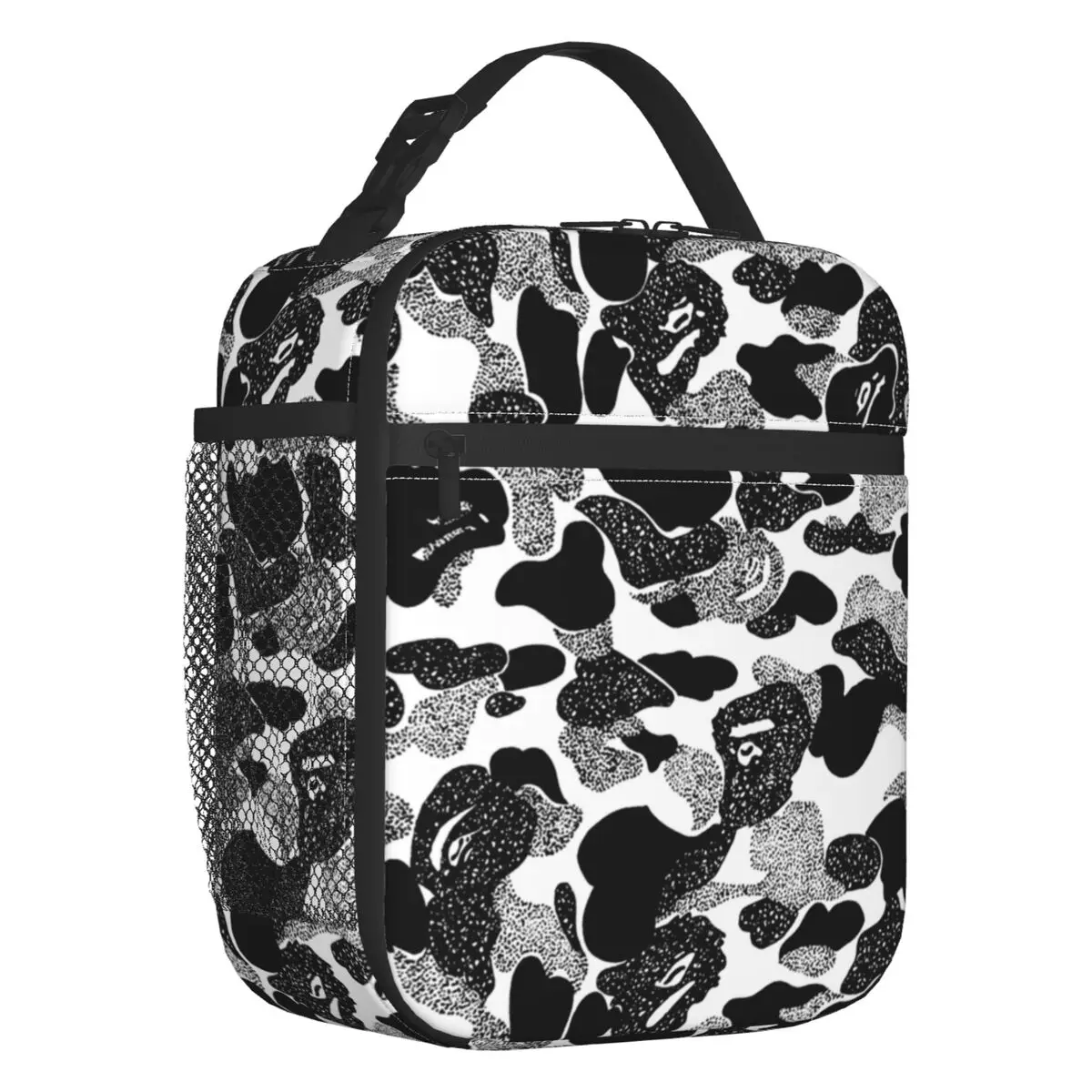 Black And White Camo Insulated Lunch Bags for Women Military Portable Cooler Thermal Food Lunch Box Kids School Children