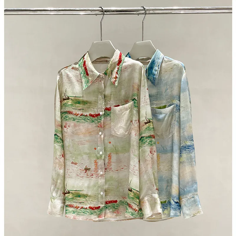 Autumn France Style Women's Vintage Print Casual Shirt Tops A636