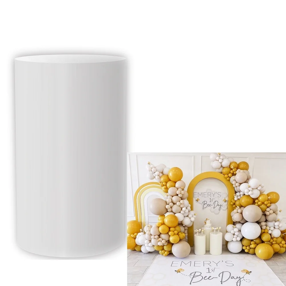 

Белый круглый пластиковый чехол для детского дня рождения, украшение для новорожденного ребенка, цилиндрическая крышка, подставка, чехол