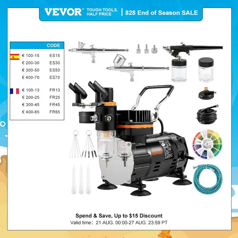 VEVOR Professional Dual-Action Airbrush Kit 120W Electric Spray Gun Air Brush Painting Set Art Nail Tattoo Makeup Model Sprayer