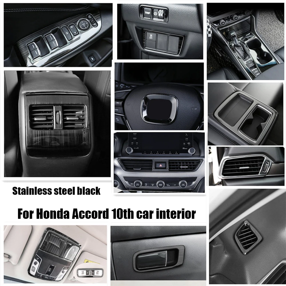

For Honda Accord 10th 2018-2021 Stainless Black Accessories Window Lift Panel Dashboard Gear Head AC Air Handle Bowl Cover Trim