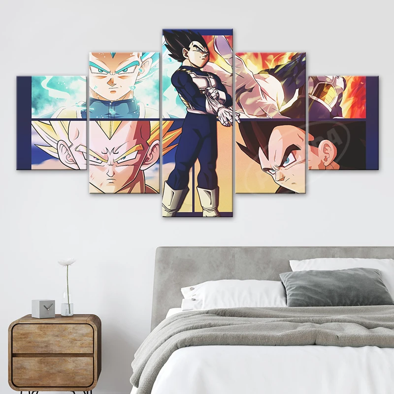 

5 шт. семь Драконий жемчуг Вегета Холст Картины Hd печать детская комната модульные постеры настенное Искусство популярный аниме домашний де...