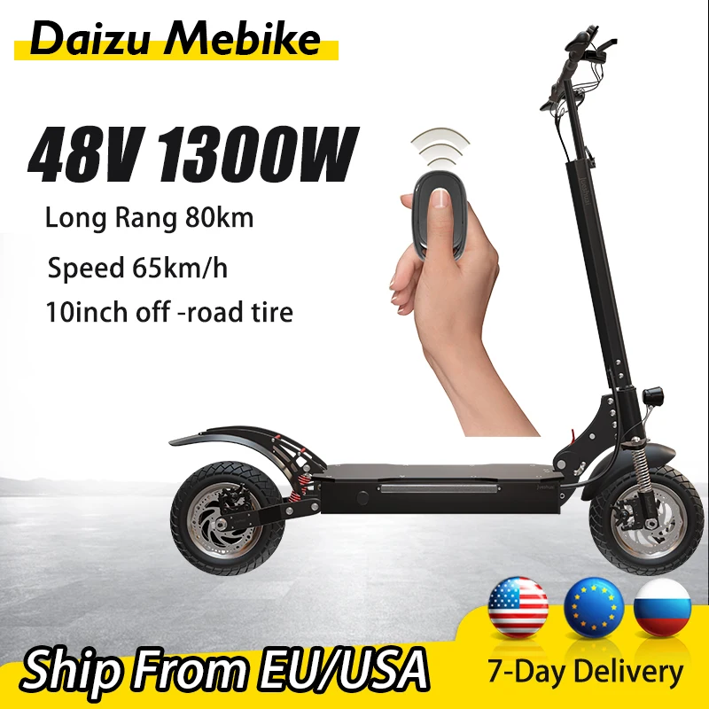 

1300W Powerful Electric Scooter 48V 20AH 10inch Tire 80km Long Range Electric Skateboards Max Speed 65km/h Remote Key EU US Stoc