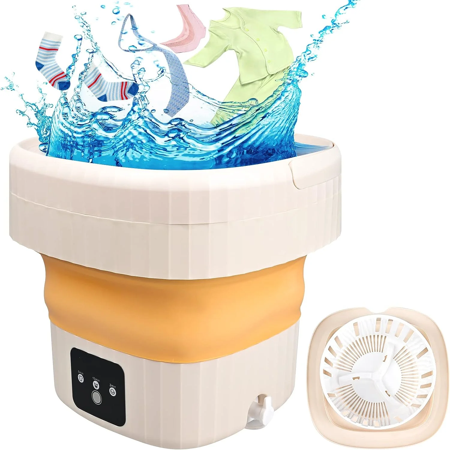 

Washing Machine Mini Portable Clothes Washer and Dryer Small Bucket Washer with Touch Screen and Drain Basket for Camping, Apart