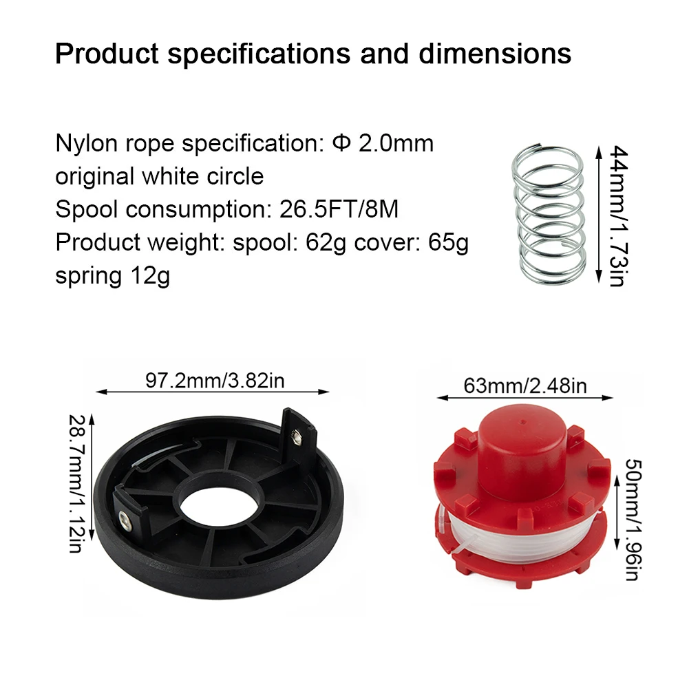 

Brand New Spool Line Spool Spool Cover 97.2*28.7mm Spool Line 63*50mm With Spool Cap Cover With Spring 26.5FT/8M