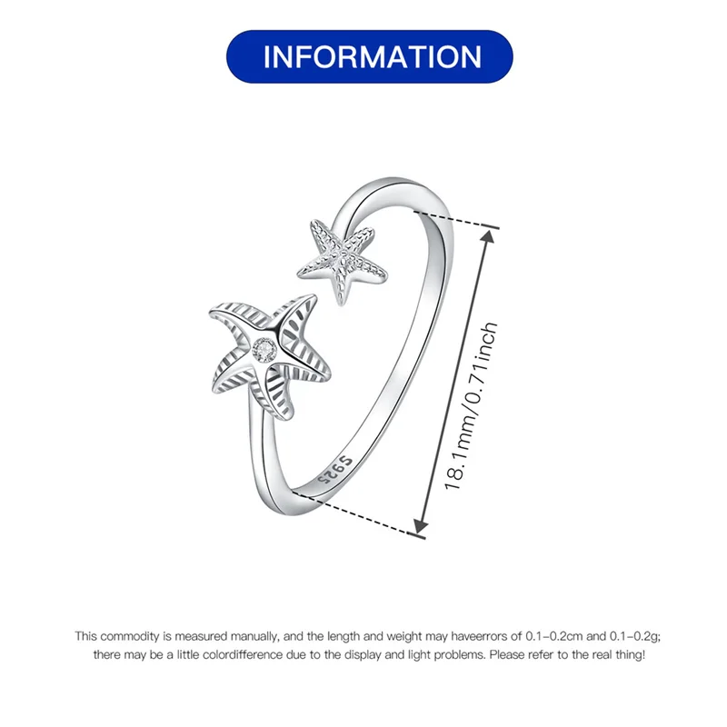Женское открытое кольцо со сверкающими морскими звездами комплект циркония из