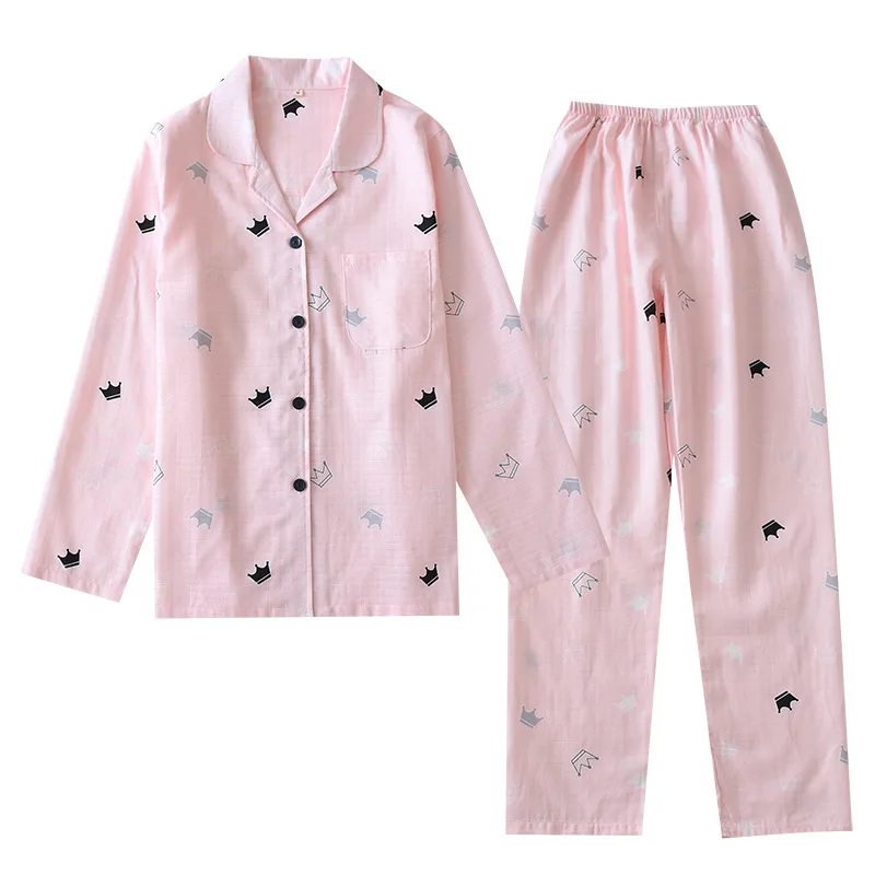 

Домашняя одежда из чистого хлопка с принтом, костюм для пар, пижамы, брюки с длинным рукавом, одежда для сна, удобный и свободный комплект для...