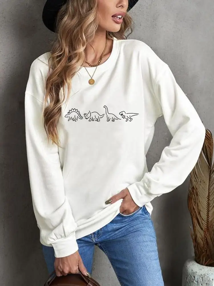 

Animal Cute Trend Lovely Dinosaur Pullovers Autumn Spring Clothing Women Clothes Casual Print Fashion Wear Graphic Sweatshirts