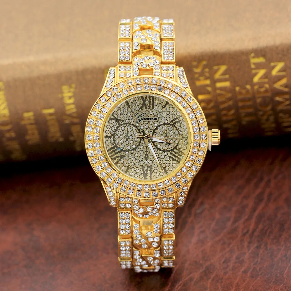 

Hot Geneva Full Diamond Alloy Watch Ladies Diamond Binocular Steel Band Ladies Watch Quartz Ladies Watch