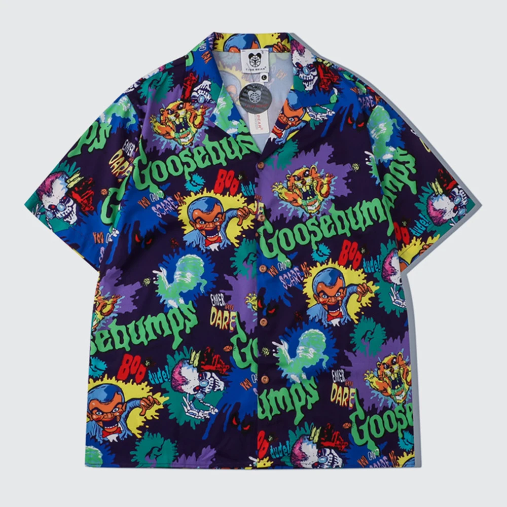 Street Retro Shirt Shorts Casual Shorts Suit Men's Spoof Horror Film Personality All-match Graffiti Print Two-piece Loose Y2y